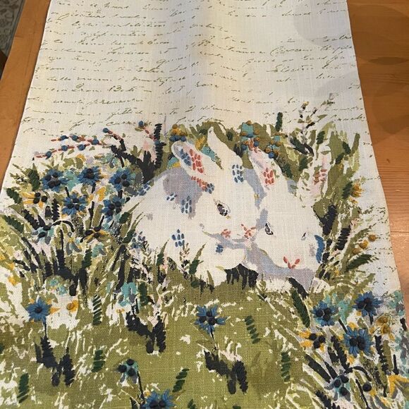 Cynthia Rowley rabbit print with embroidered flowers table runner - Picture 3 of 9